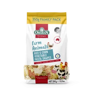 Paste in forma de animale din orez si porumb, 350g, Orgran