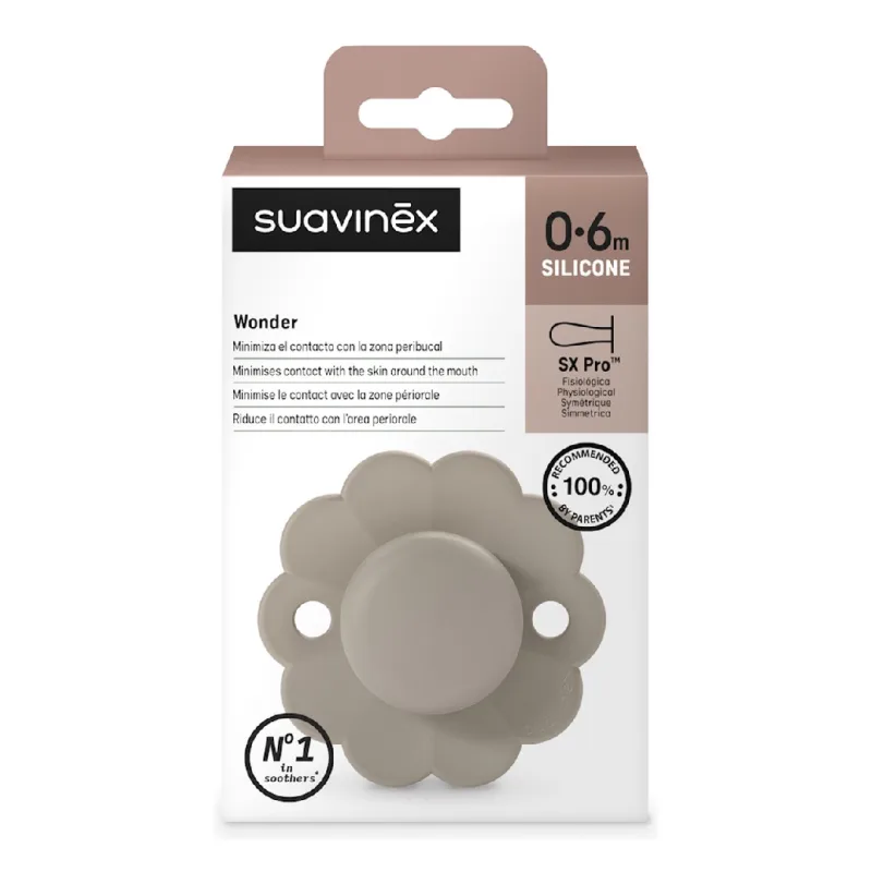 Suzeta fiziologica din silicon Wonder, 0-6 luni, gri, 1 bucata, Suavinex — preț și oferte