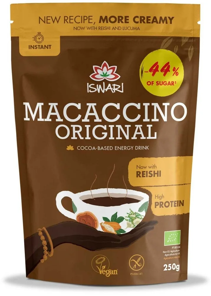 Bautura instant energizanta bio vegana Macaccino Original Reishi, 250g, Iswari — preț și oferte