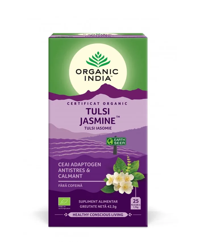 Ceai iasomie Adaptopgen Tulsi, 25 plicuri, Organic India — preț și oferte