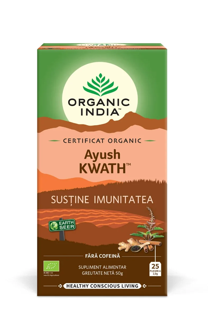 Ceai tulsi ayush Kwath Sistem Imunitar, 25 plicuri, Organic India — preț și oferte