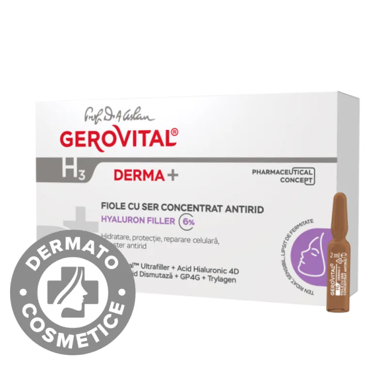 Fiole cu ser concentrat antirid H3 Derma+, 10 x 2ml, Gerovital — preț și oferte