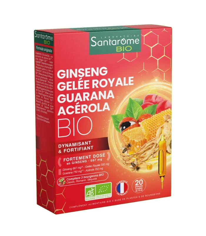 Ginseng Gelee Royale Guarana Acerola Bio, 20 fiole, Santarome — preț și oferte