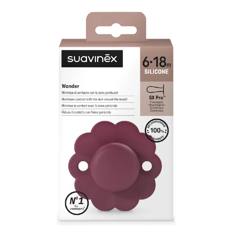 Suzeta fiziologica din silicon Wonder, 6-18 luni, magenta, 1 bucata, Suavinex — preț și oferte