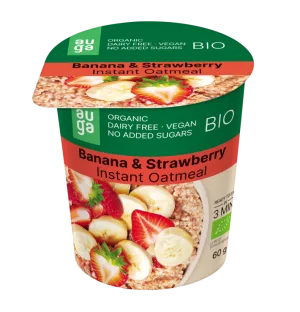 Porridge instant din ovaz integral banane si capsuni, 60g, Auga