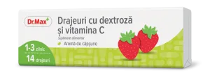 Dr. Max Drajeuri cu dextroza si vitamina C cu aroma de capsune, 14 drajeuri