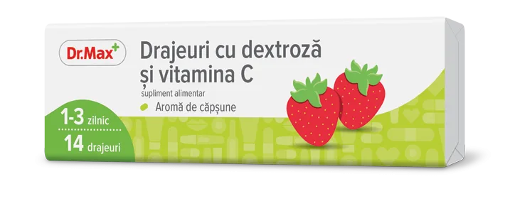 Dr. Max Drajeuri cu dextroza si vitamina C cu aroma de capsune, 14 drajeuri — preț și oferte