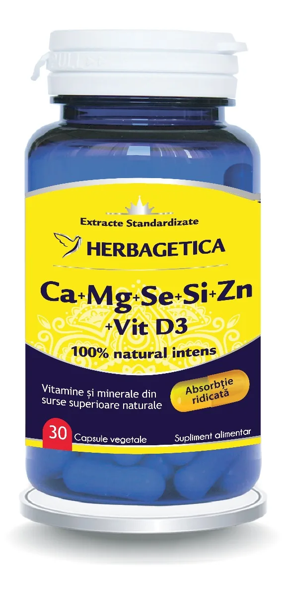 Ca+Mg+Se+Si+Zn Organice cu Vitamina D3, 30 capsule, Herbagetica — preț și oferte