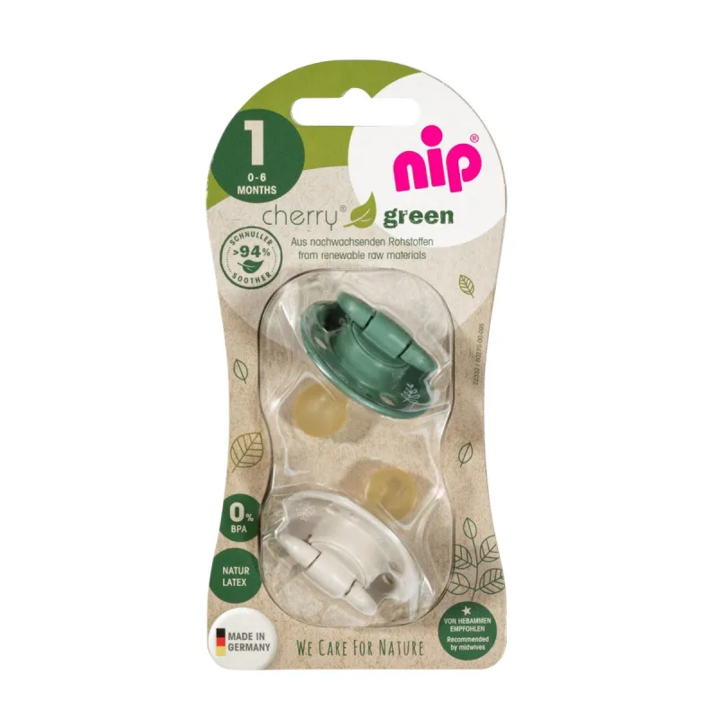 Set suzete Cherry Green Boy cu tetina din latex natural cu inel pentru 0-6 luni, 2 bucati, Nip — preț și oferte
