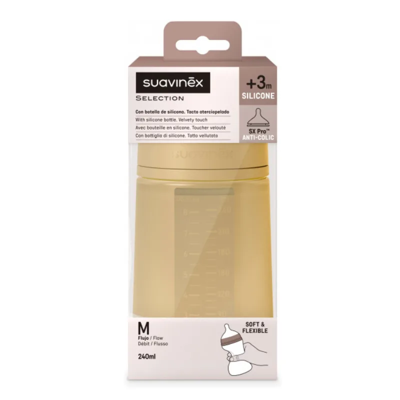 Biberon din silicon SX Pro Colour Essence, debit mediu, mustar, 240ml, Suavinex — preț și oferte