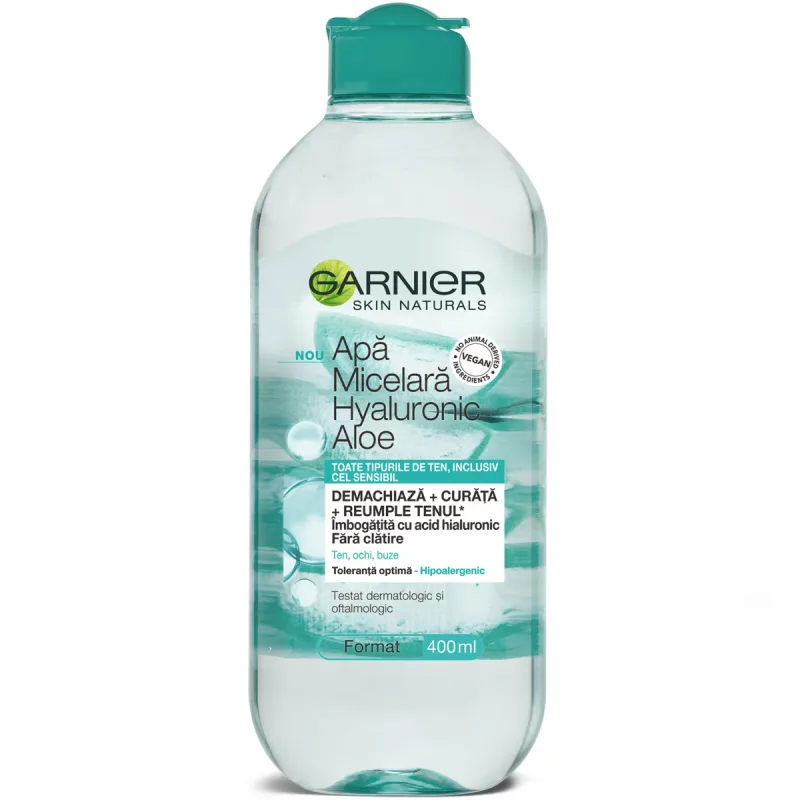 Apa micelara imbogatita cu acid hialuronic Skin Naturals Hyaluronic Aloe, 400ml, Garnier — preț și oferte