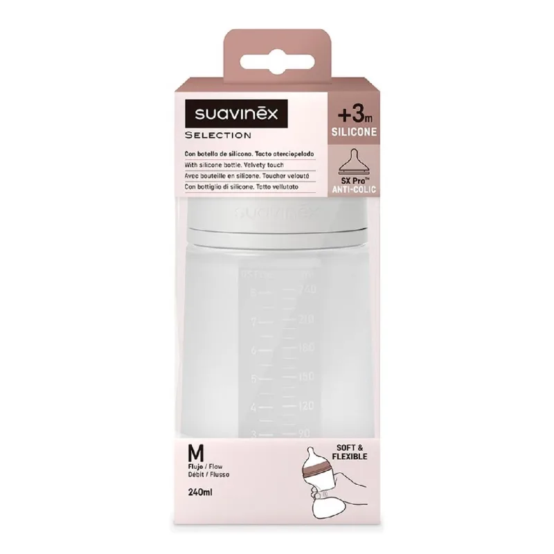 Biberon din silicon SX Pro Colour Essence, debit mediu, transparent, 240ml, Suavinex — preț și oferte