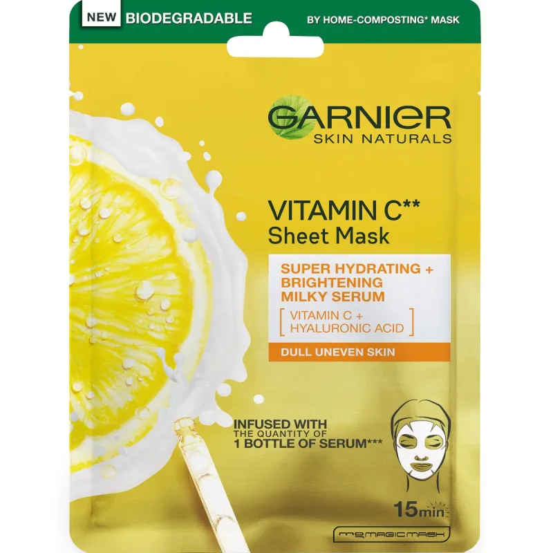 Masca servetel cu Vitamina C pentru super hidratare si iluminare, 28g, Garnier — preț și oferte