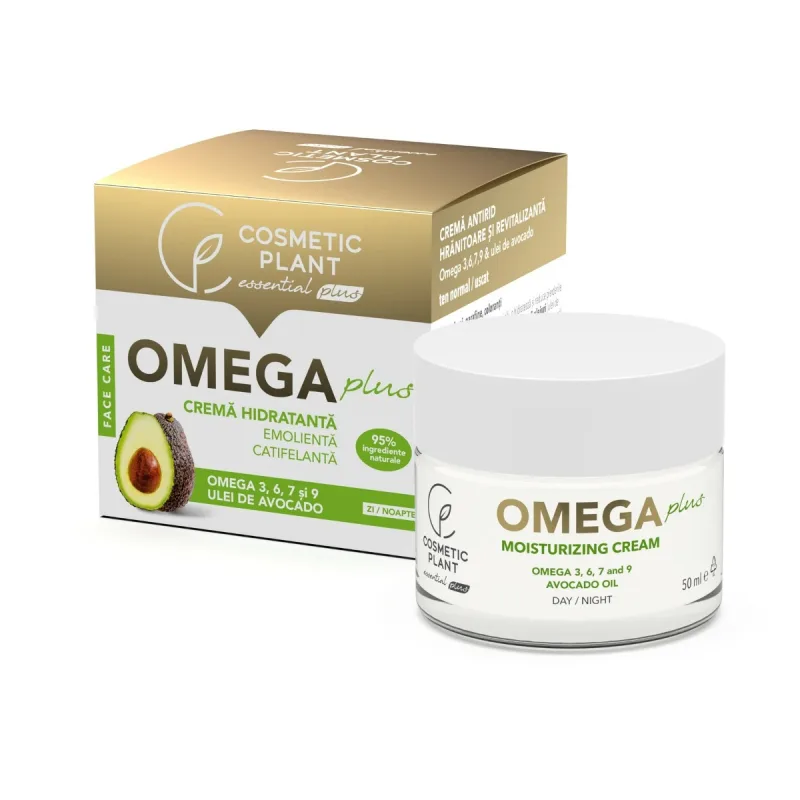 Crema hidratanta emolienta cu omega 3 6 7 9 si ulei de avocado Omega Plus, 50ml, Cosmetic Plant — preț și oferte