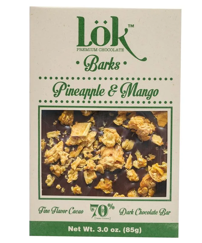 Dark Chocolate 70% cacao cu ananas si mango, 85g, LOK — preț și oferte