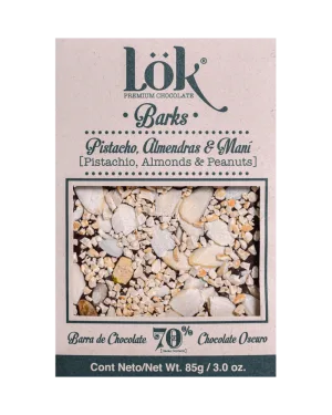 Dark Chocolate 70% cacao cu arahide, migdale si fistic, 85g, LOK