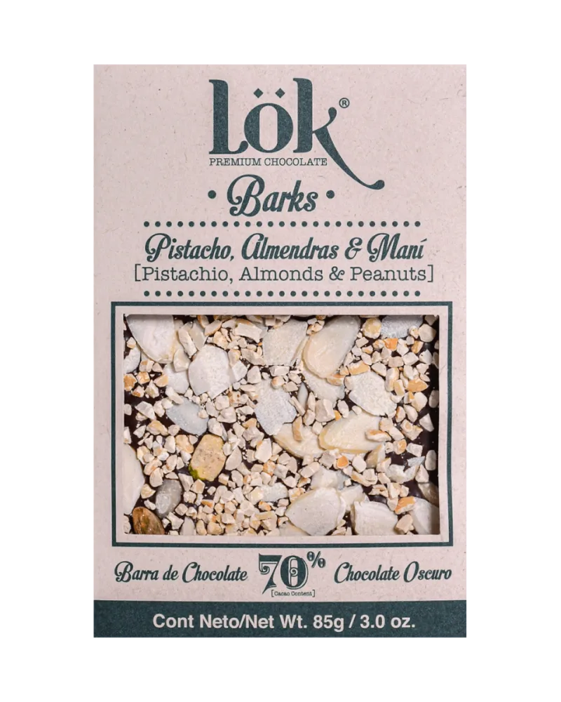 Dark Chocolate 70% cacao cu arahide, migdale si fistic, 85g, LOK — preț și oferte