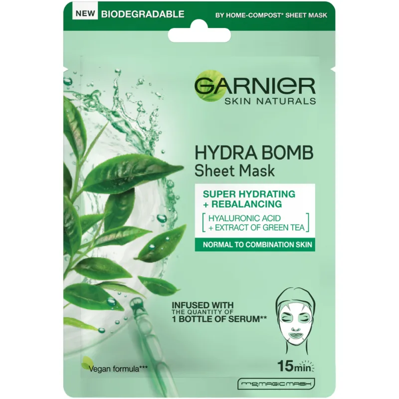 Masca servetel cu ceai verde pentru ten normal si mixt Moisture + Freshness, 32g, Garnier — preț și oferte
