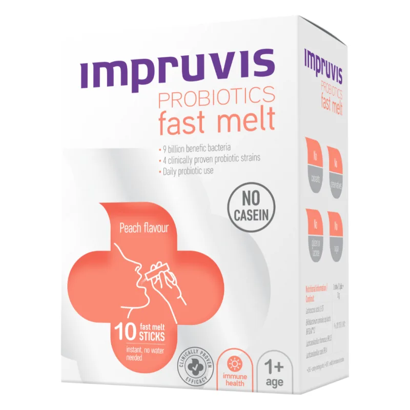 Probiotic Fast Melt cu aroma de piersica, 10 plicuri, Impruvis — preț și oferte
