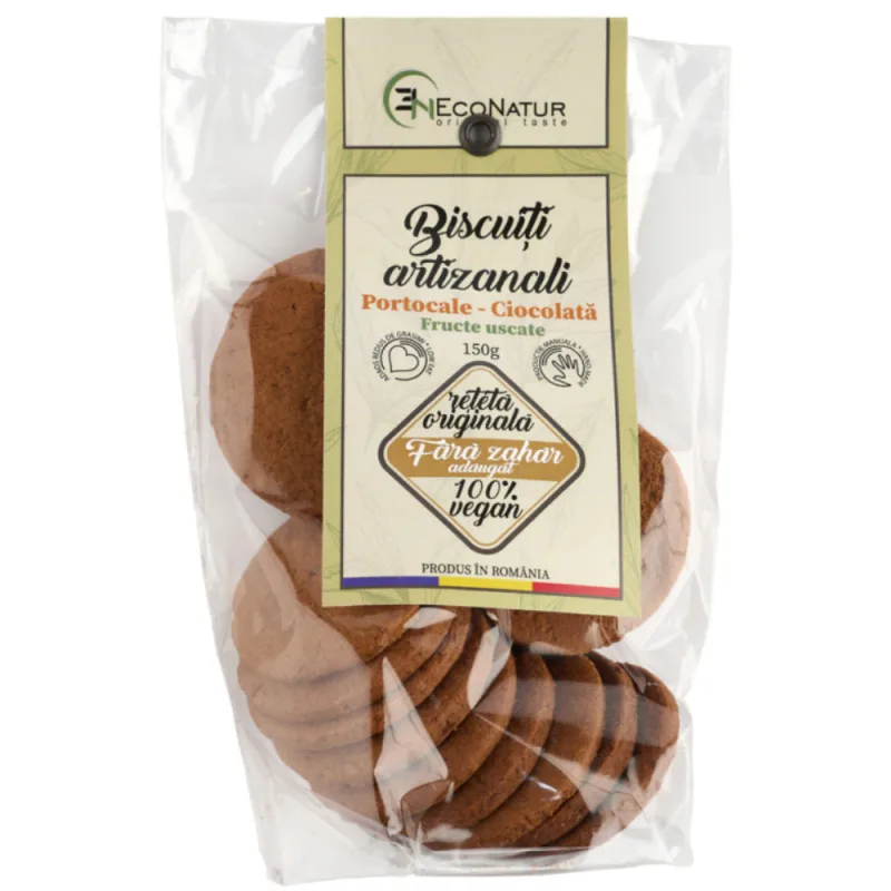 Biscuiti artizanali cu portocale, ciocolata si fructe uscate, 150g, EcoNatur — preț și oferte