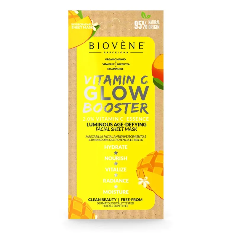 Masca servetel luminozitate Vitamin C Mango, 20ml, Biovene — preț și oferte