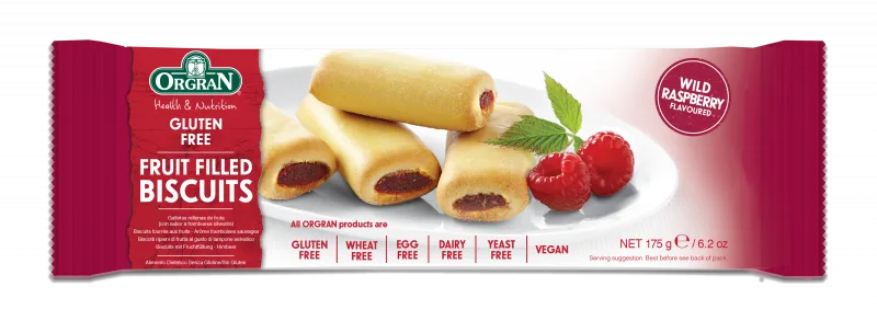 Biscuiti umpluti cu zmeura fara gluten, 175g, Orgran — preț și oferte