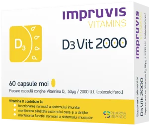 D3vit 2000 cu vitamina D3 2000 U.I., 60 capsule moi, Pharma Brands