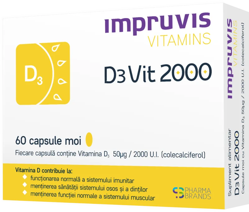 D3vit 2000 cu vitamina D3 2000 U.I., 60 capsule moi, Pharma Brands — preț și oferte