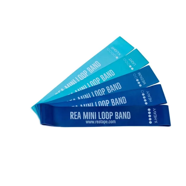 Set 5 mini benzi elastice REA Tape Mix, 5 niveluri de rezistenta, Albastru — preț și oferte