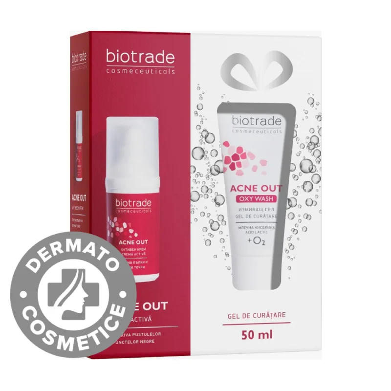 Pachet Acne Out crema activa 30ml + gel de curatare Oxy Wash 50ml Gratuit, Biotrade — preț și oferte