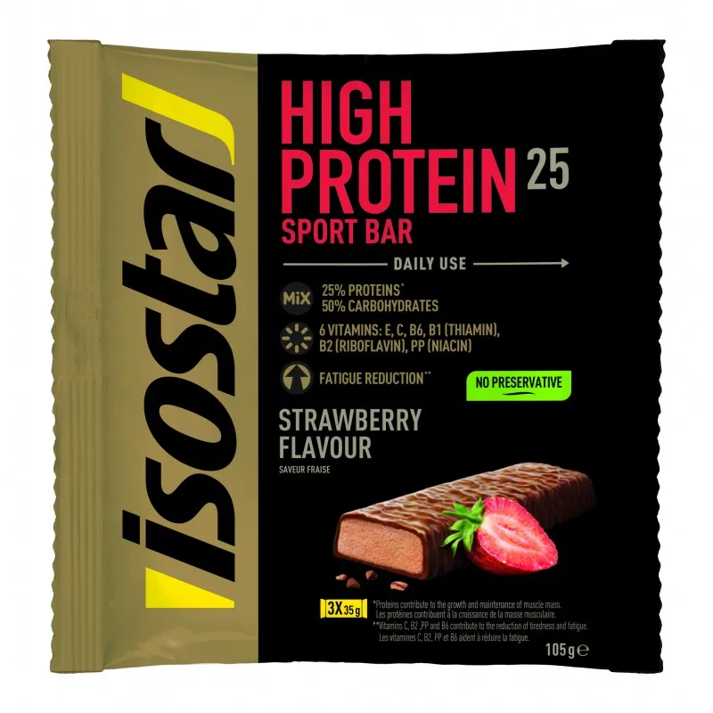 Bar cu capsuni High protein, 3 x 35g, Isostar — preț și oferte