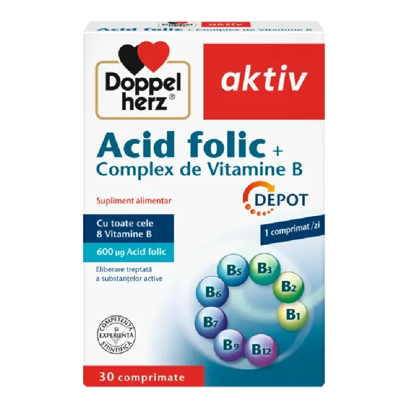Acid folic + complex de vitamina B, 30 comprimate, Doppelherz — preț și oferte