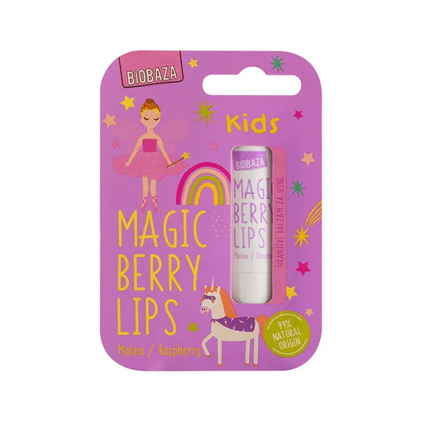Balsam natural pentru buze pentru copii cu aroma de zmeura si uleiuri naturale, 4.5g, Biobaza — preț și oferte