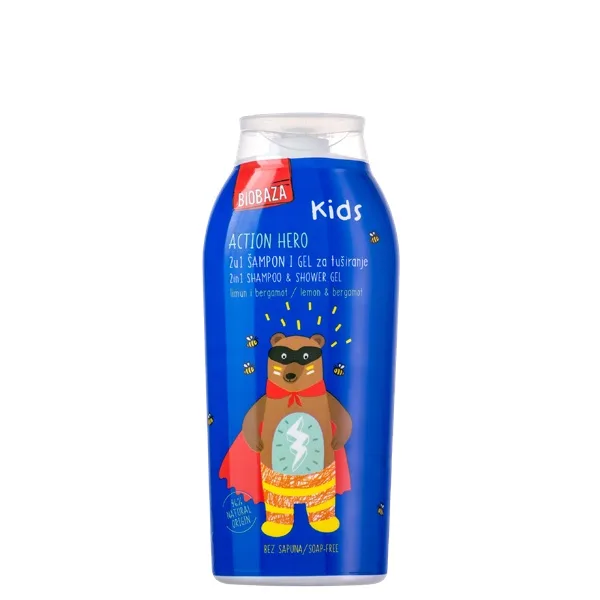 Sampon & gel de dus natural pentru copii Action Hero, 250ml, Biobaza — preț și oferte