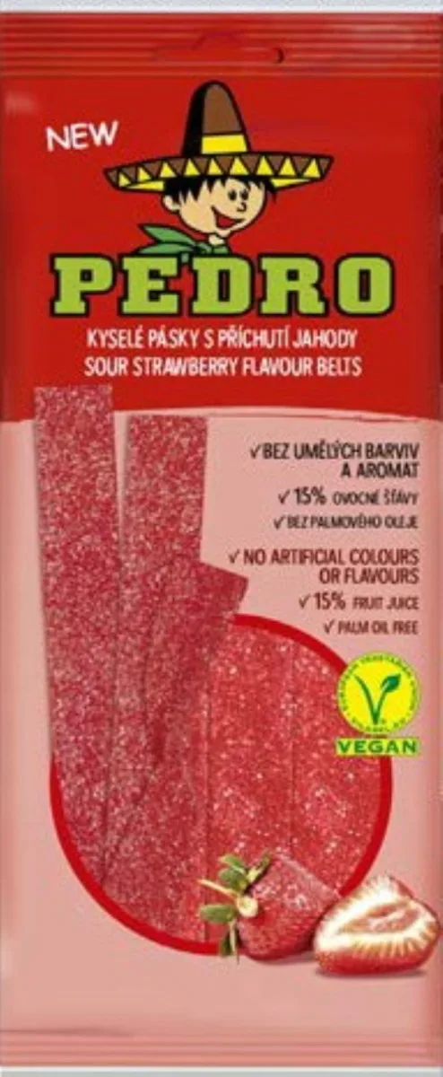 Bomboane gumate acrisoare cu aroma de capsuni si forma de panglici, 80g, Pedro — preț și oferte