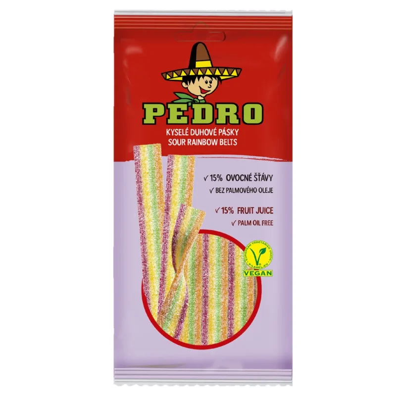 Bomboane gumate acrisoare multicolore cu forma de panglica, 80g, Pedro — preț și oferte