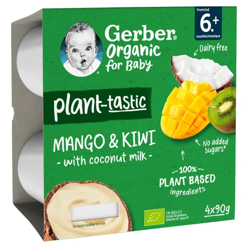 Desert cu mango, kiwi si lapte de cocos +6 luni, 4x90g, Gerber — preț și oferte