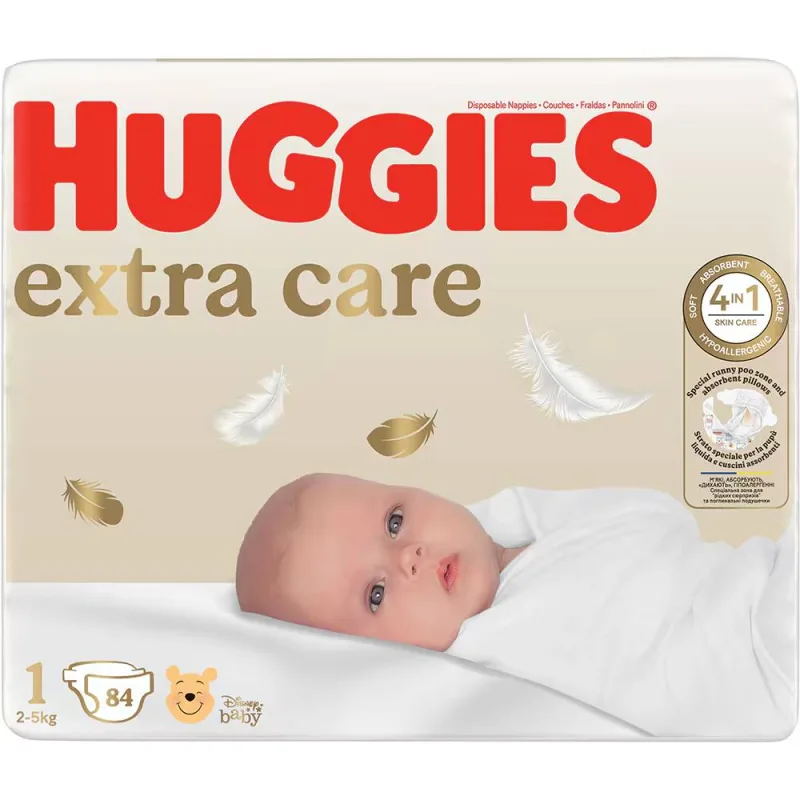 Scutece Extra Care Mega Marimea 1 pentru 2 - 5kg, 84 bucati, Huggies — preț și oferte