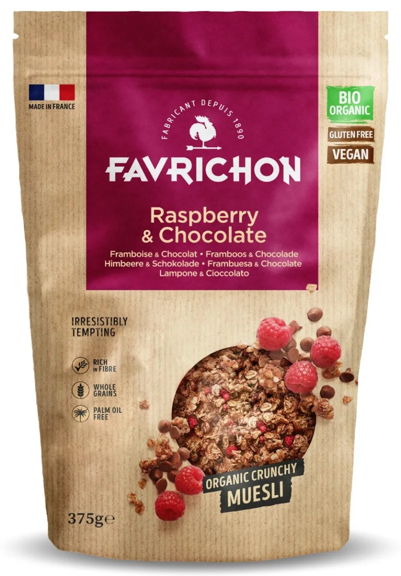 Musli bio crocant cu zmeura si ciocolata, 375g, Favrichon — preț și oferte