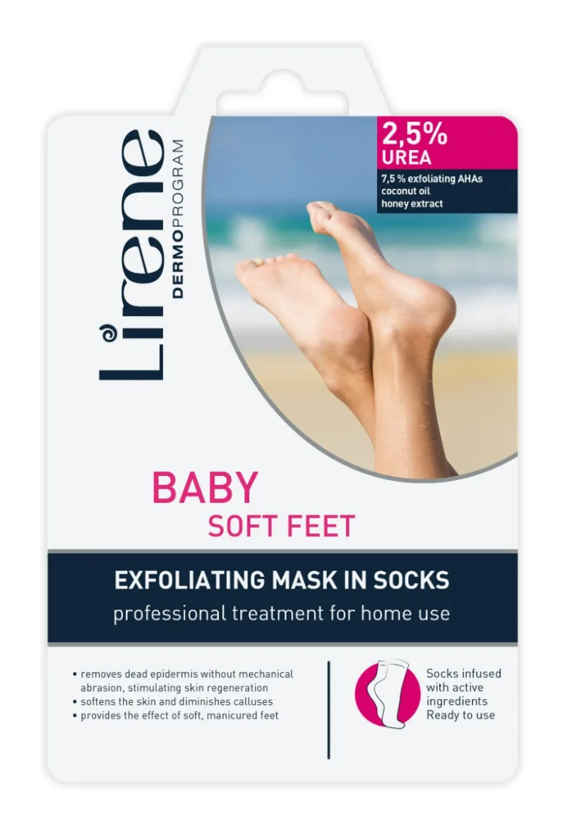 Sosete exfoliante 2.5% uree Baby Soft Feet Foot Care, 17ml, Lirene — preț și oferte