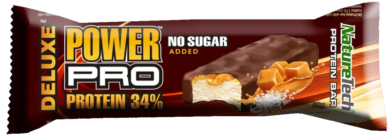Baton energizant cu caramel sarat Power Pro Deluxe, 80g, Nature Tech — preț și oferte