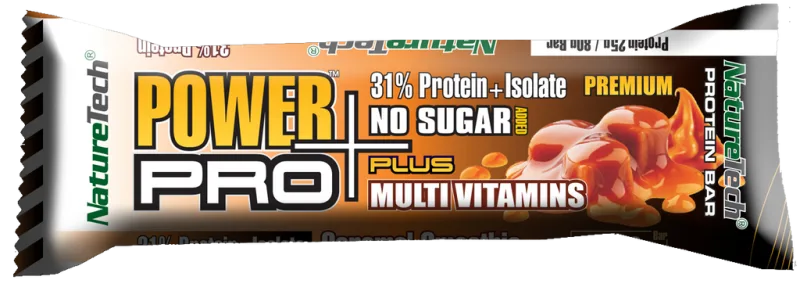 Baton energizant cu aroma de caramel Power Pro Plus, 80g, Nature Tech — preț și oferte