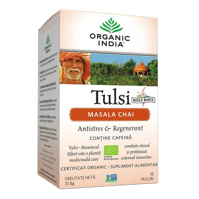Ceai Tulsi Masala Chai, 18 plicuri, Organic India — preț și oferte