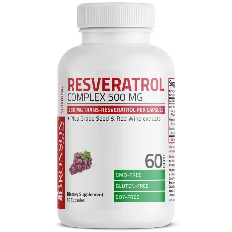 Resveratrol 500mg Complex Trans-Resveratrol 250mg, 60 capsule, Bronson Laboratories — preț și oferte