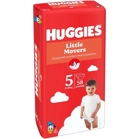 Scutece Little Movers Marimea 5 pentru 11 - 25kg, 58 bucati, Huggies — preț și oferte