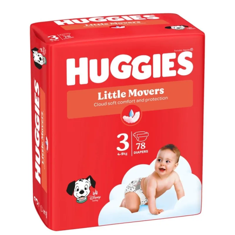 Scutece Little Movers Marimea 3 pentru 4 - 9kg, 78 bucati, Huggies — preț și oferte