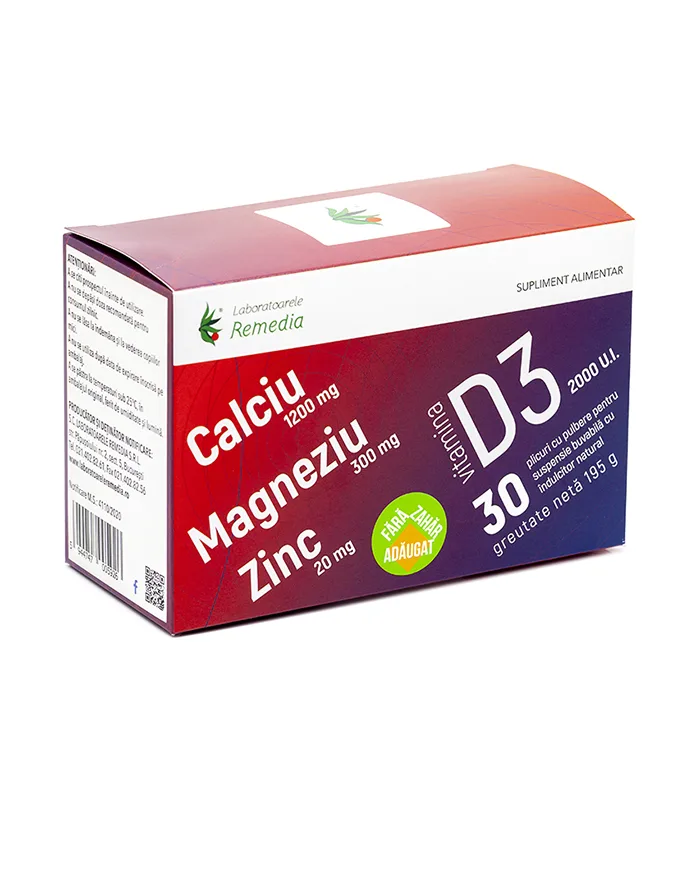 Calciu Magneziu Zinc Vitamina D3, 30 plicuri, Laboratoarele Remedia — preț și oferte