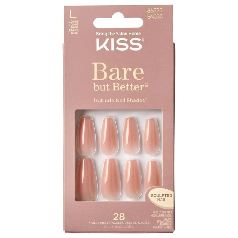 Unghii false Bare but Better Nude Glow Long Coffin, 28 de bucati, Kiss — preț și oferte