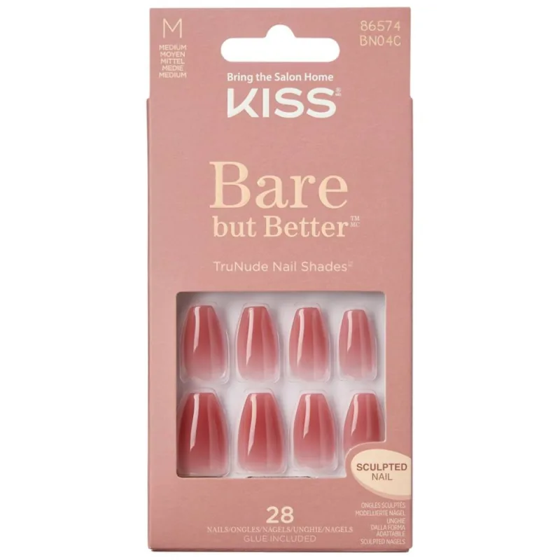 Unghii false Bare but Better Nude Medium Coffin, 28 bucati, Kiss — preț și oferte