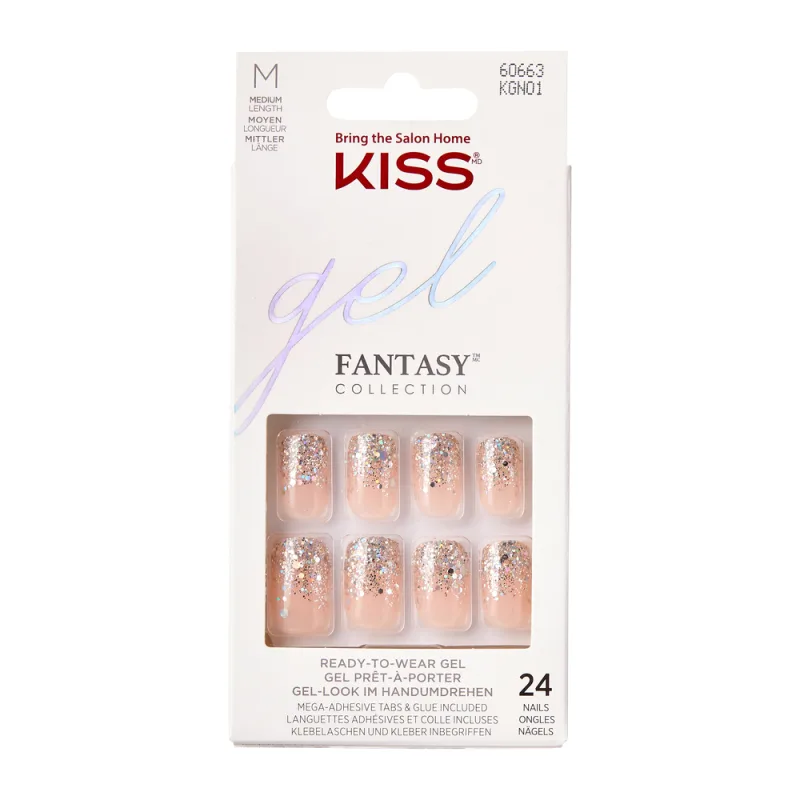 Unghii false Gel Fantasy Glitter Fanciful Medium Squoval, 24 bucati, Kiss — preț și oferte